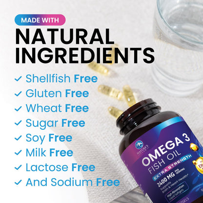 Omega 3 Fish Oil 2400 mg – Triple Strength, Sustainably Sourced | Nature's Peak | 120 Softgels