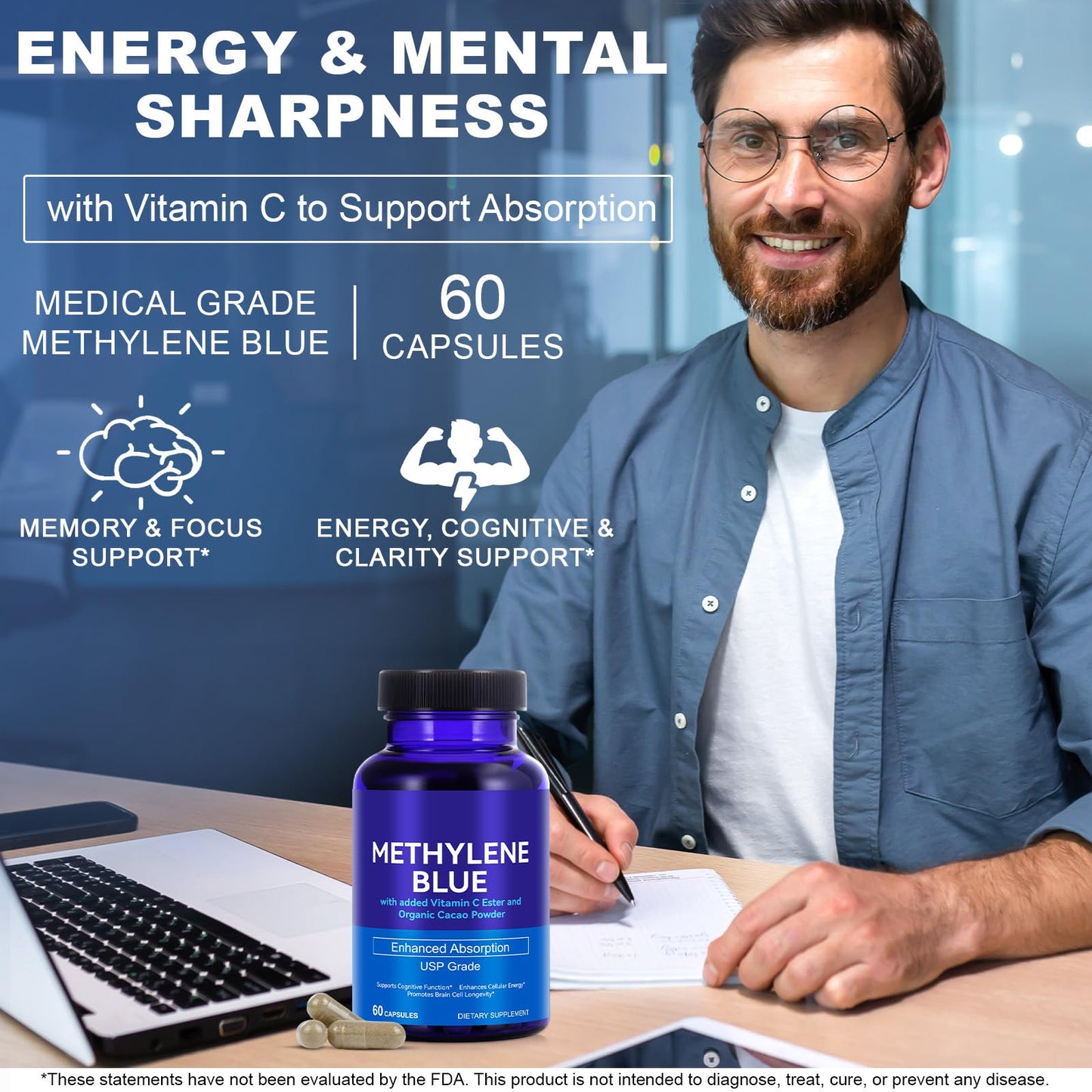 Methylene Blue Capsules 12 mg with Vitamin C Ester – 60 Capsules