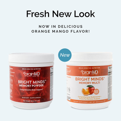 BrainMD BRIGHT MINDS Memory Multi Powder - Orange Mango | Multivitamin & Memory Support