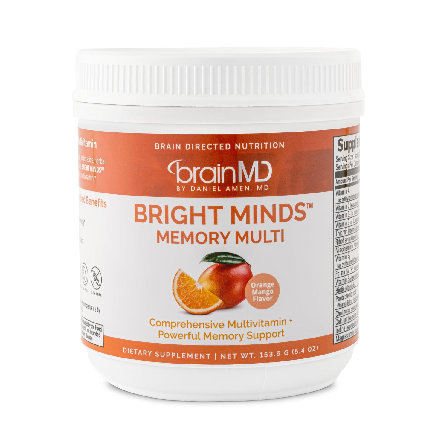 BrainMD BRIGHT MINDS Memory Multi Powder - Orange Mango | Multivitamin & Memory Support