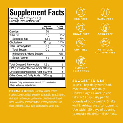 BRAINMD Dr Amen Omega-3 Power Squeeze Citrus Blast – 16.8 oz | Supports Heart, Brain & Immune Health | Gluten Free | 30 Servings