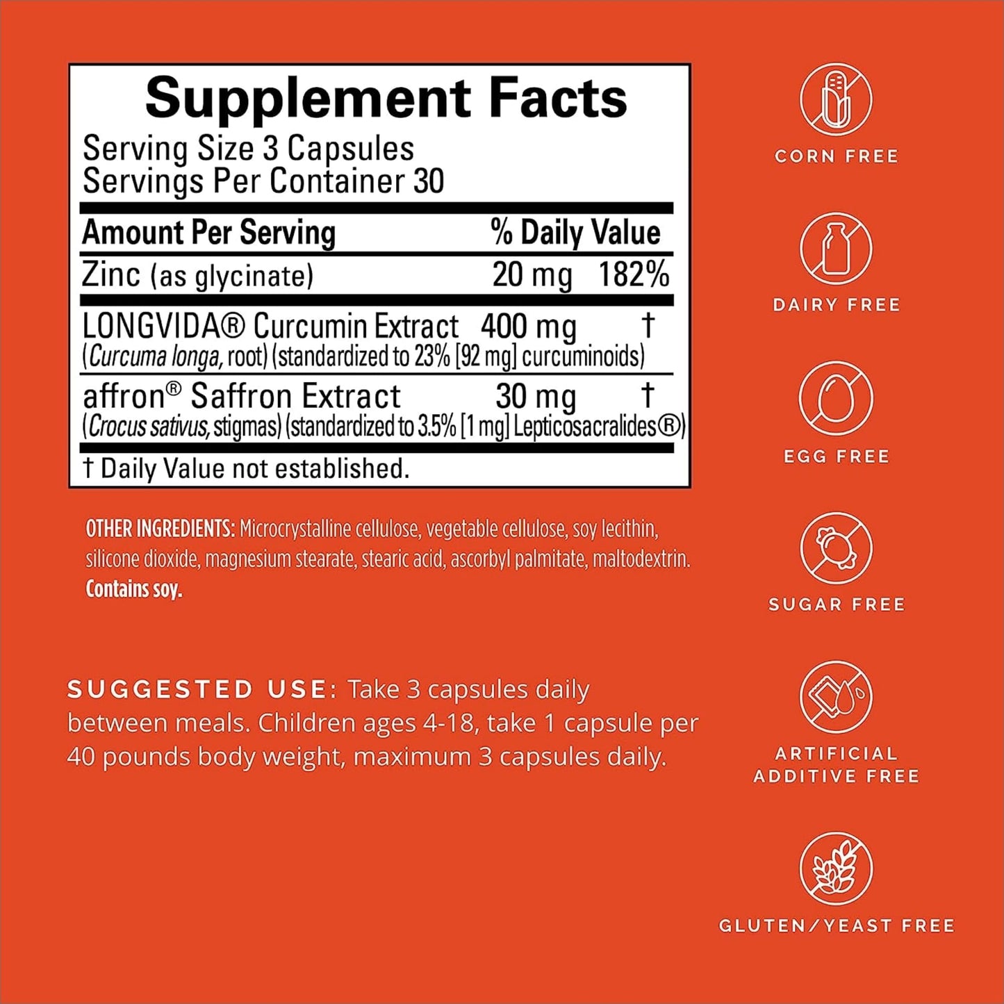 Dr Amen BrainMD Happy Saffron Plus – 2x90 Capsules | Saffron Flower Extract, Curcumin & Zinc | Vegan, Gluten Free | 60 Total Servings