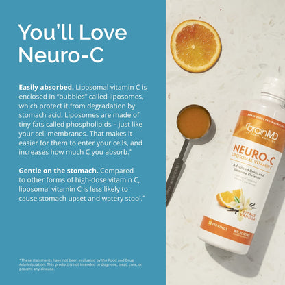 BRAINMD Neuro-C Citrus Vanilla Liposomal Vitamin C - 16 fl oz - 1000 mg (32 Servings)