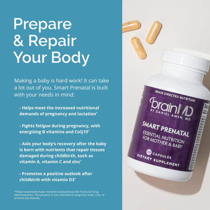 BrainMD Smart Prenatal – 120 Capsules | Gluten-Free Multivitamin for Mom & Baby