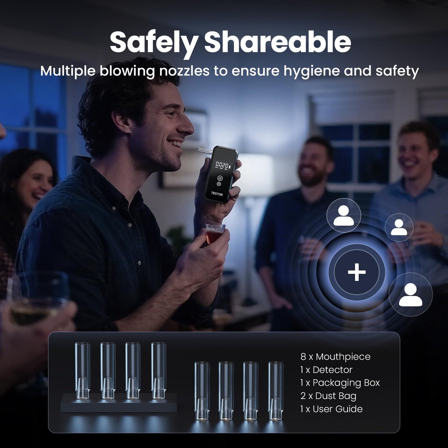 Breathalyzers | Professional Portable Alcohol Breathalyzer with 8 Mouthpieces