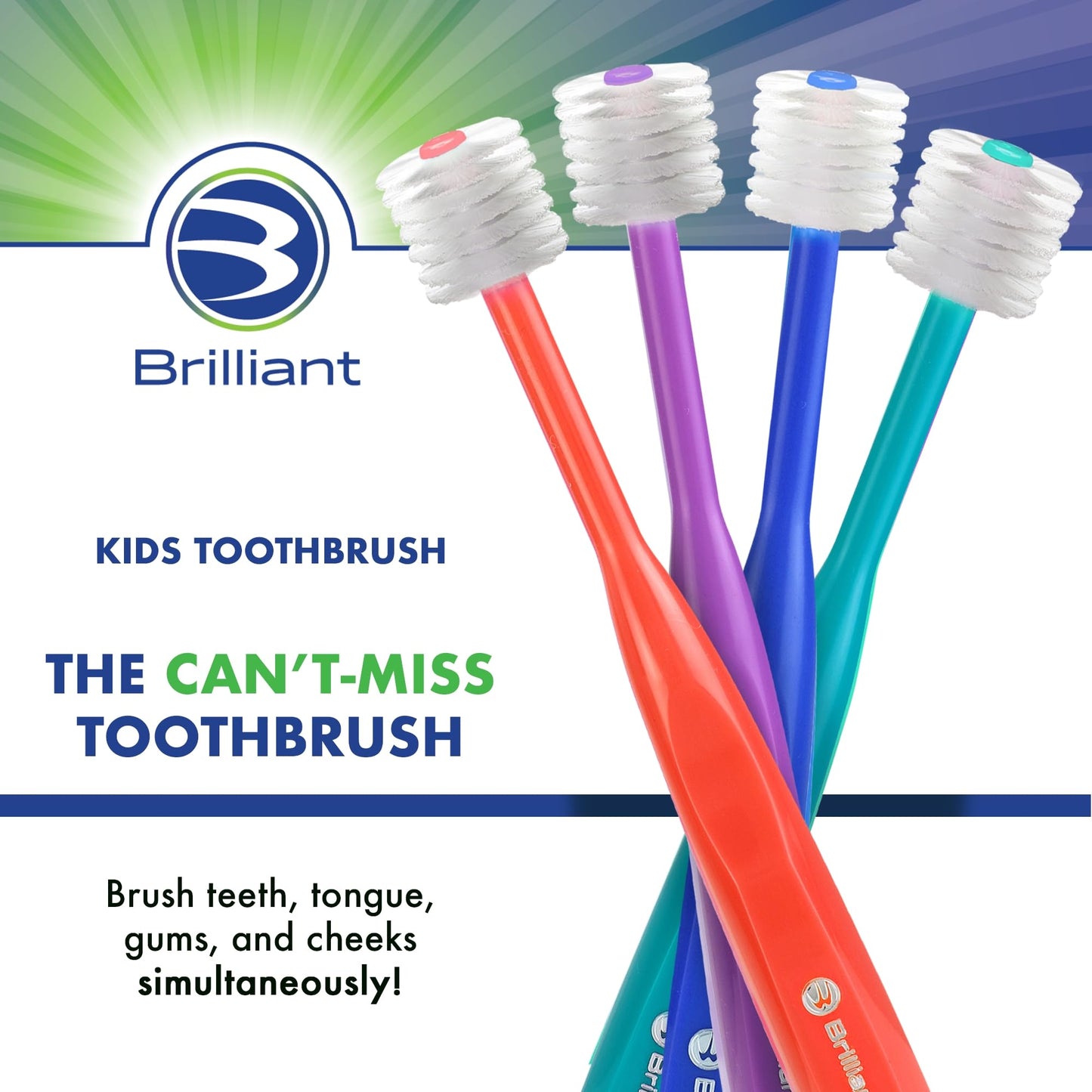 Brilliant Oral Care Kids Toothbrush – 3 Pack, Round Head, Ultra-Soft Bristles (Ages 5-9)