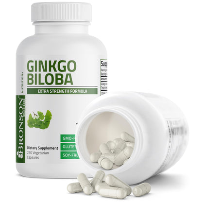 Bronson Ginkgo Biloba Extra Strength Supports Brain Function & Memory Support, 250 Vegetarian Capsules