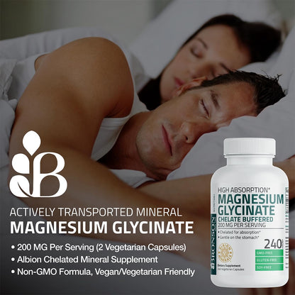 Bronson Magnesium Glycinate 200 mg Chelated, High Absorption