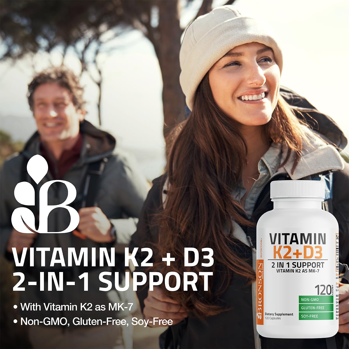Bronson Vitamin K2 D3 (MK-7) Supplement – 60 Capsules | Non-GMO