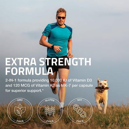 Bronson Vitamin K2 MK-7 with D3 Extra Strength — 60 Caps, Non-GMO