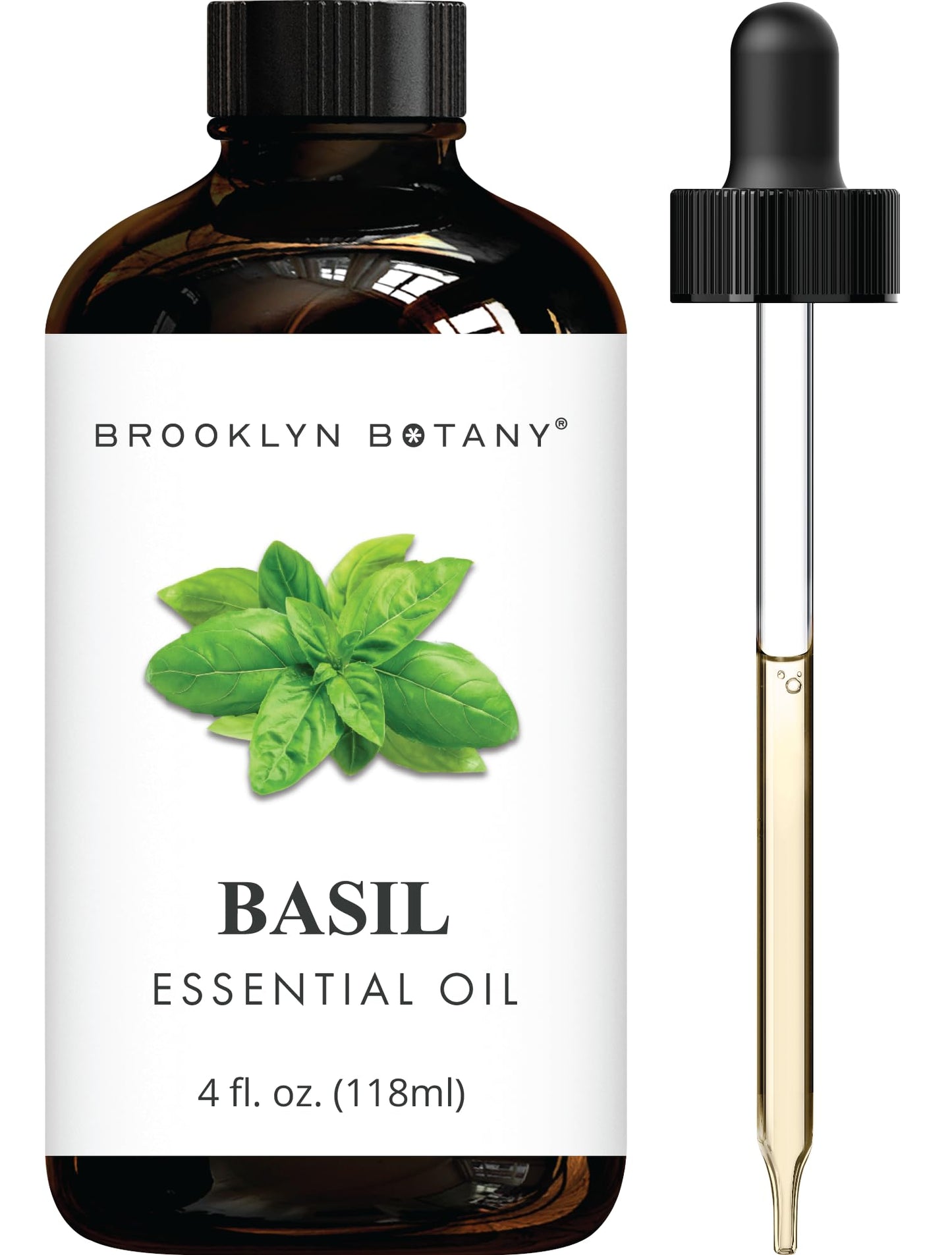Brooklyn Botany Basil Essential Oil - 4 Fl Oz | 100% Pure & Natural, Premium Grade with Dropper