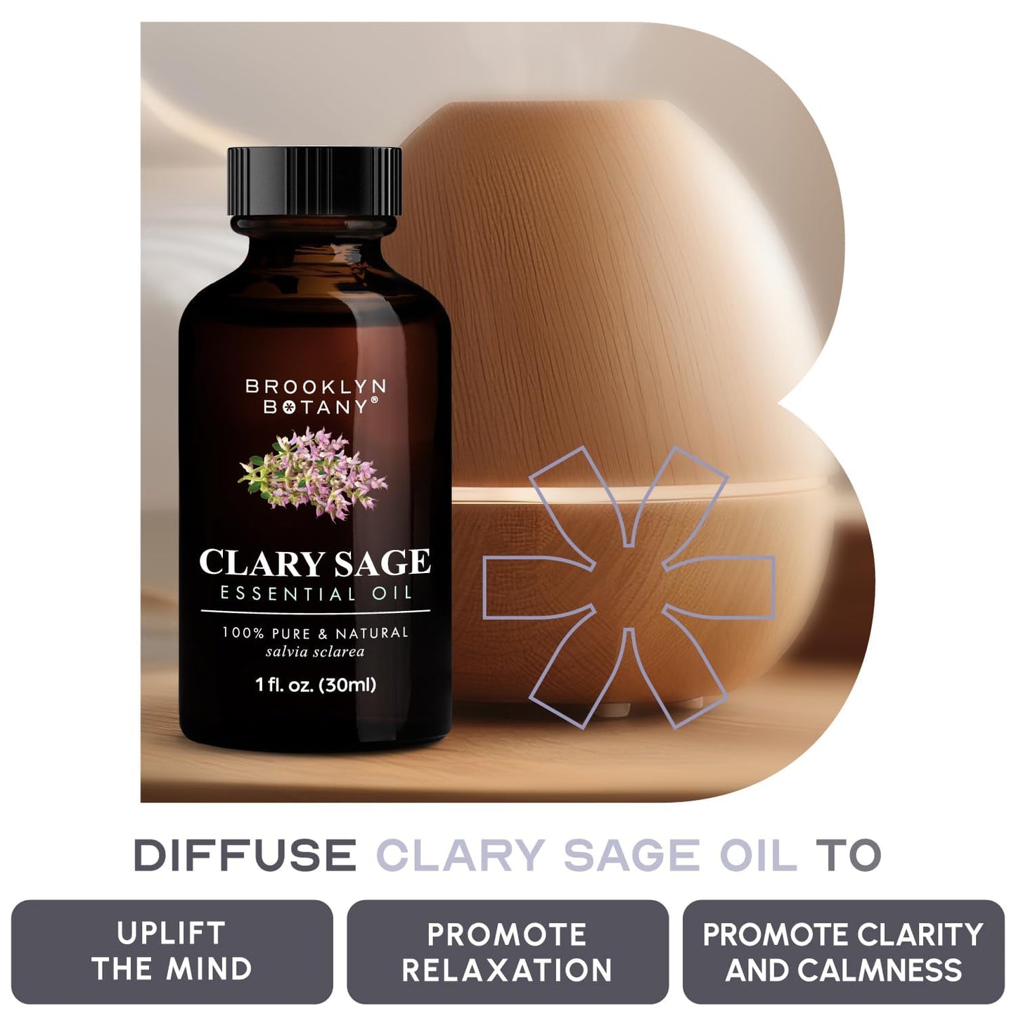Brooklyn Botany Clary Sage Essential Oil - 100% Pure & Natural, Premium Grade, 1 Fl Oz