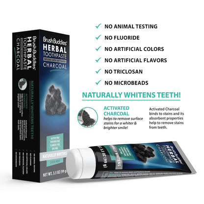 Brush Buddies Charcoal Toothpaste (2 Pack) – Activated Charcoal Whitening, Fluoride-Free
