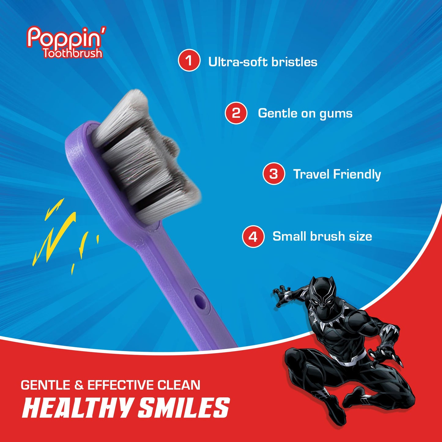 Brush Buddies Marvel Black Panther Kids Toothbrush - Soft & Rounded Bristles