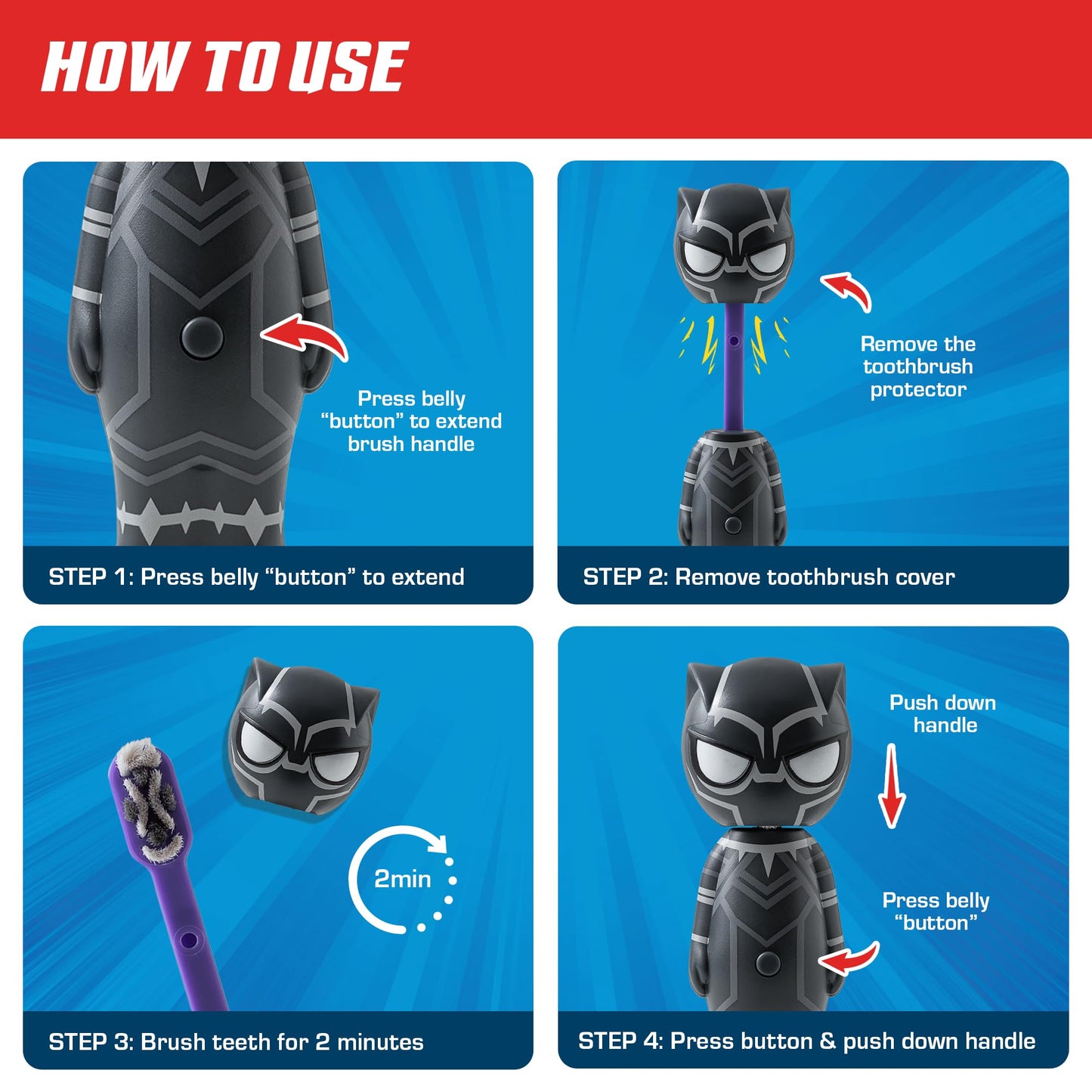 Brush Buddies Marvel Black Panther Kids Toothbrush - Soft & Rounded Bristles