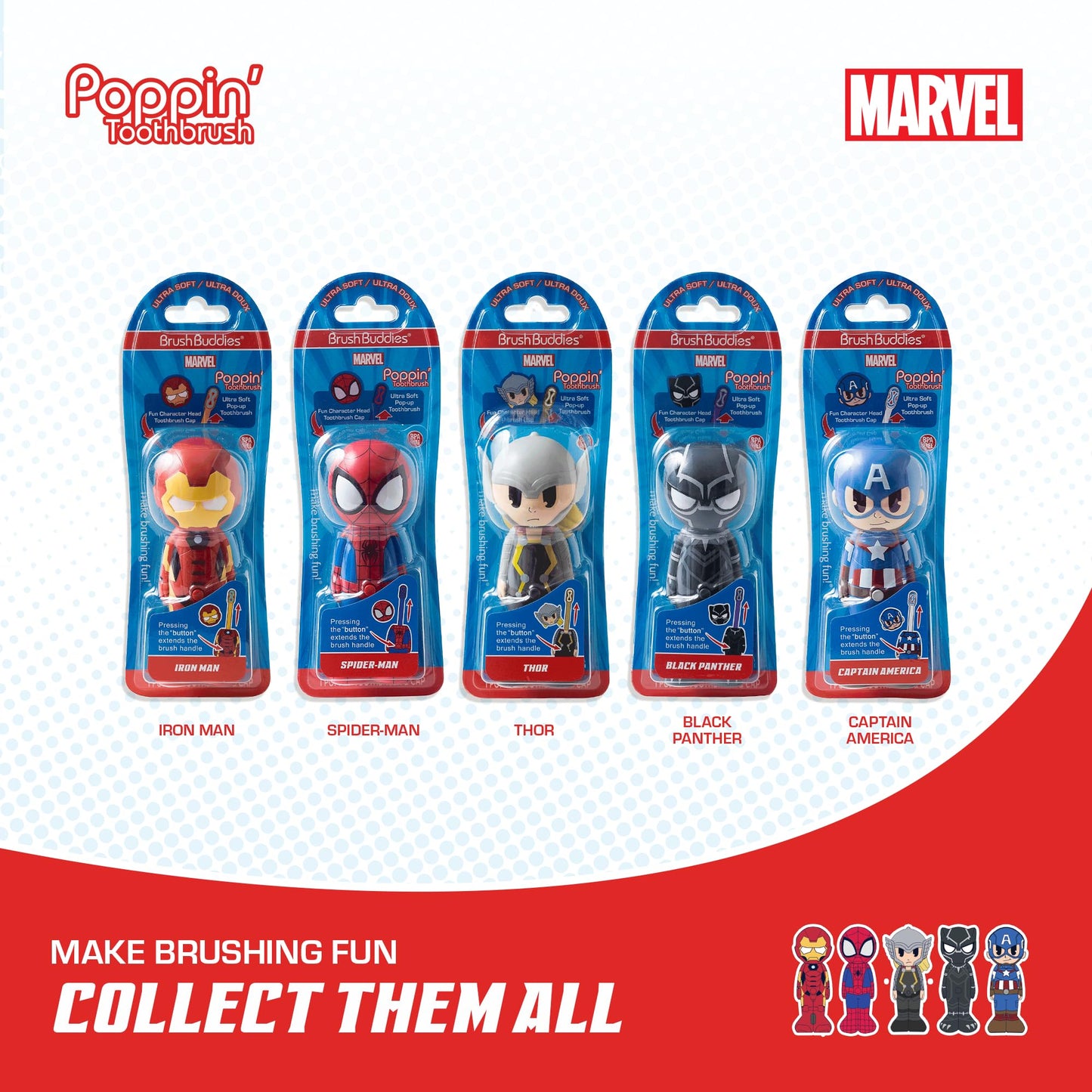 Brush Buddies Marvel Iron Man Kids Toothbrush | Soft Rounded Bristles & Poppin' Cap