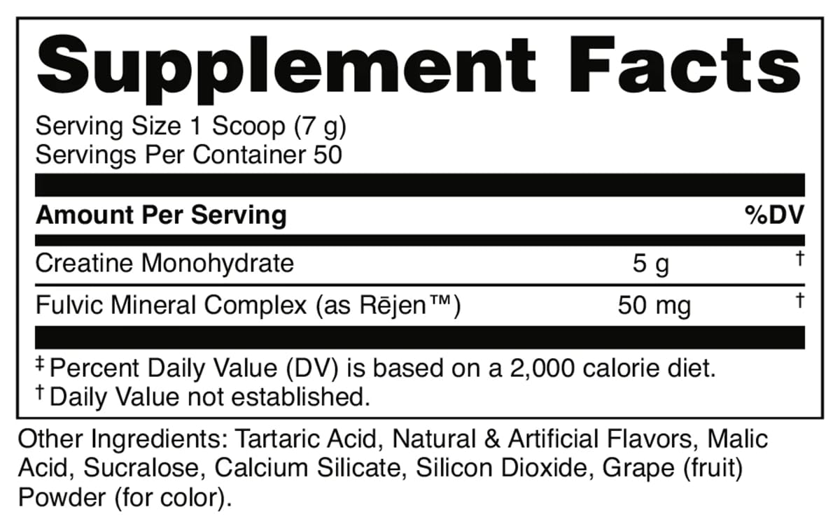 Bucked Up Grape Apple Creatine Monohydrate - 5g/Serving, 50 Servings, 250g - Made in USA