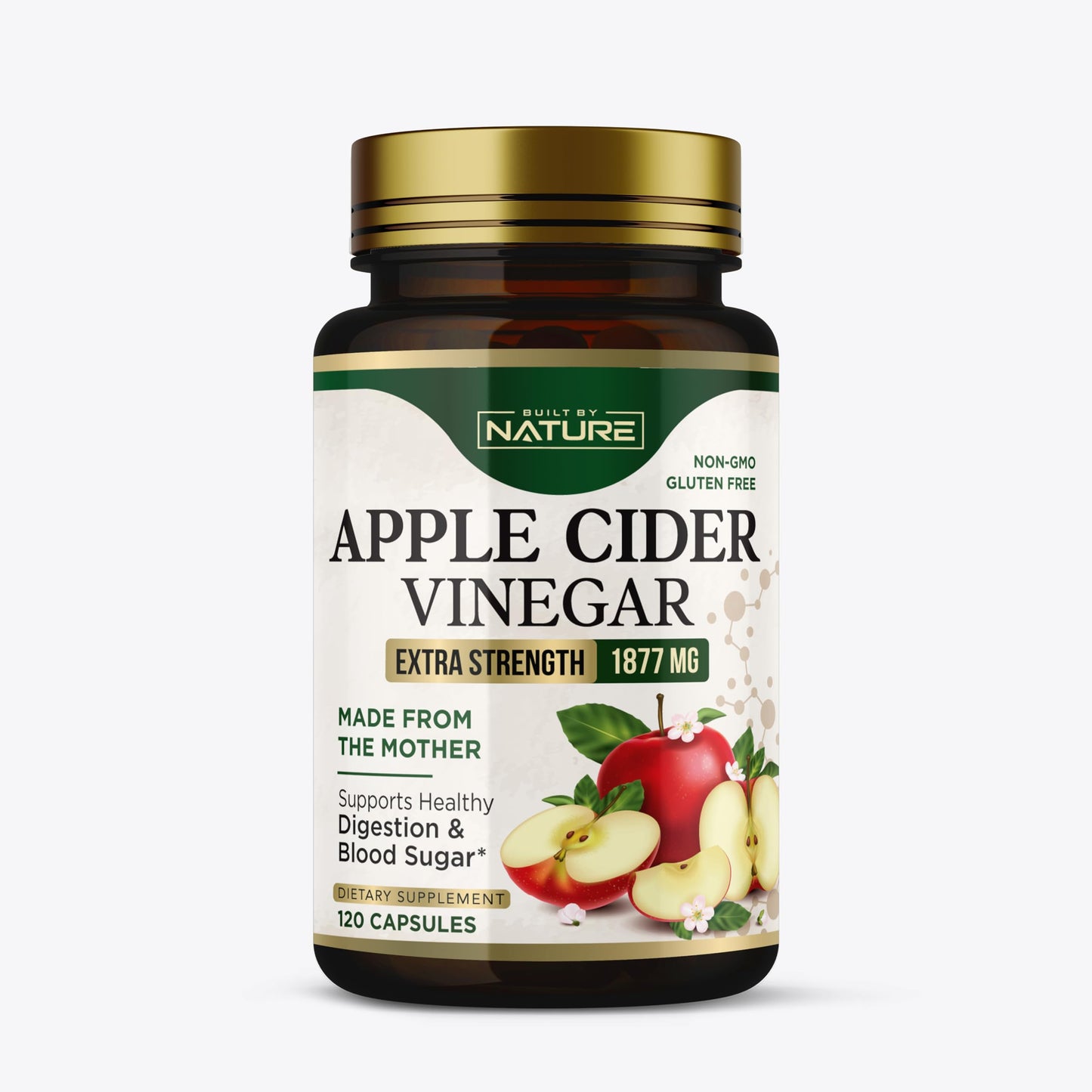 Built by Nature Apple Cider Vinegar Capsules 1877mg – Immune & Digestive Support (120 Pills)