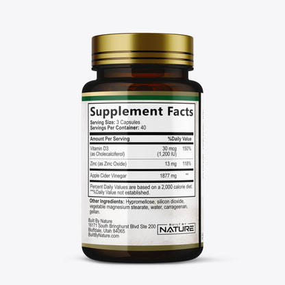 Built by Nature Apple Cider Vinegar Capsules 1877mg – Immune & Digestive Support (120 Pills)