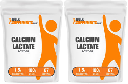 BulkSupplements Calcium Lactate Powder – Food-Grade Calcium, Gluten Free, 1.5g/Serving, Pack of 2
