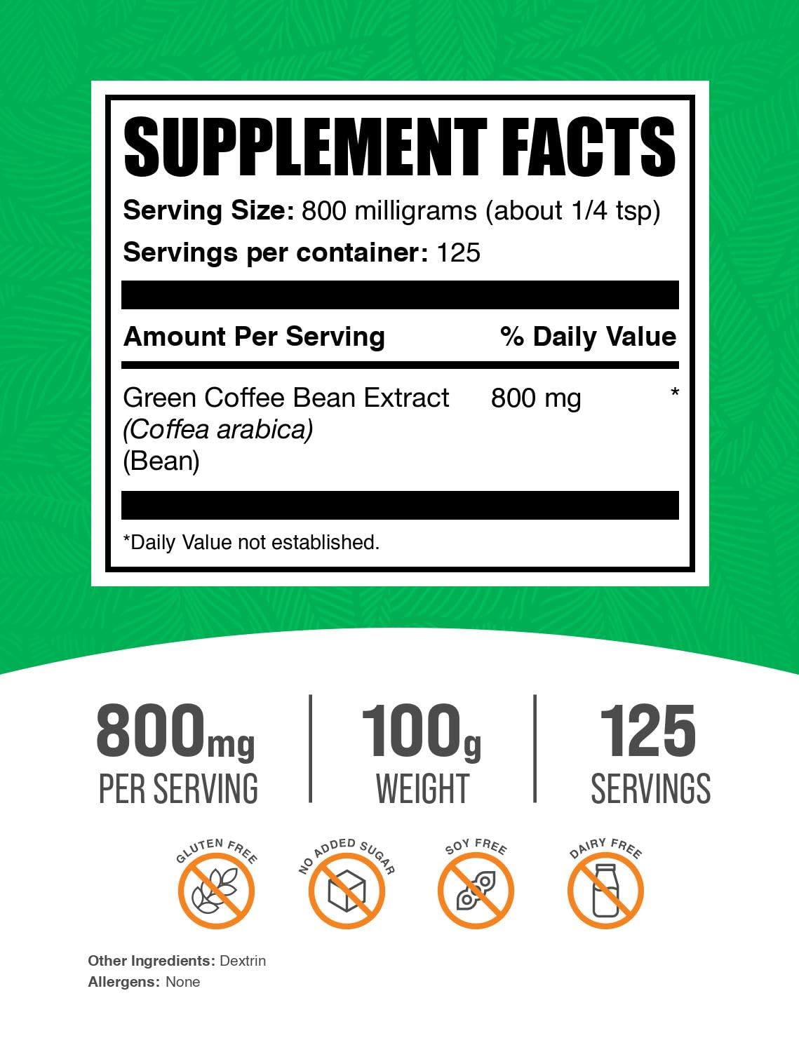 BulkSupplements Green Coffee Bean Extract Powder – 800mg per Serving, 100g (3.5 oz) | Energy Support, Gluten Free