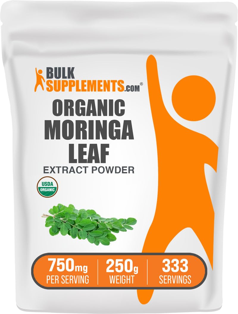 BulkSupplements Organic Moringa Extract Powder – 750mg per Serving, 250g | Vegan & Gluten Free