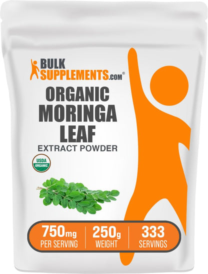 BulkSupplements Organic Moringa Extract Powder – 750mg per Serving, 250g | Vegan & Gluten Free
