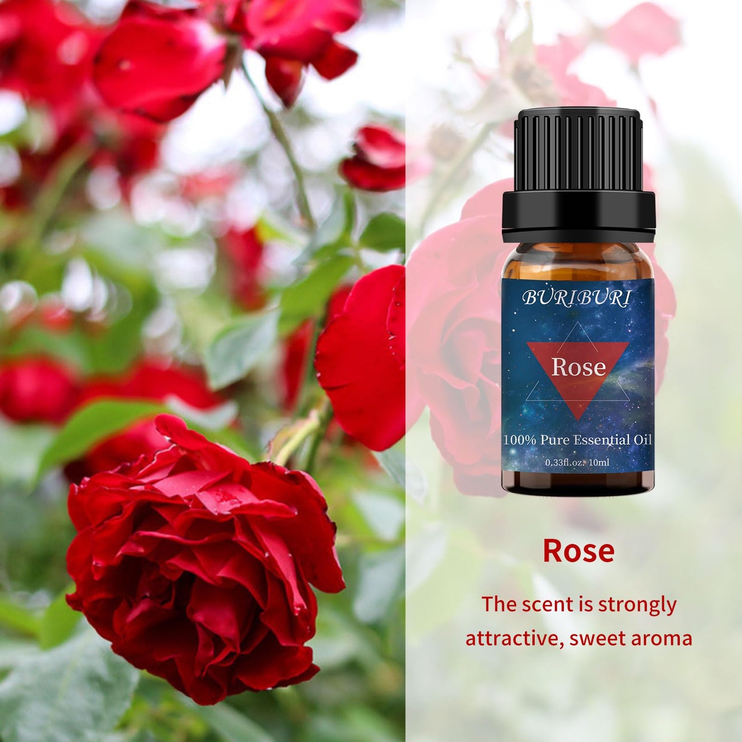 BURIBURI Rose & Lavender Essential Oil Set | 100% Pure Fragrance Oils for Diffuser, Massage & Candles