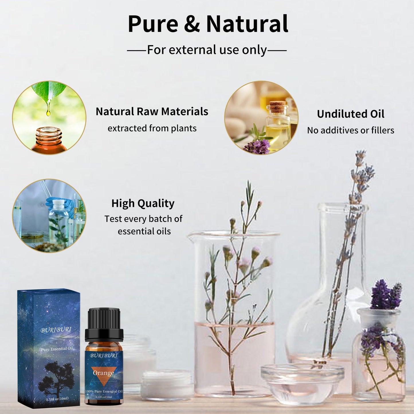 BURIBURI Orange & Vanilla Essential Oils Gift Set - 100% Pure & Undiluted, 10ml x 2