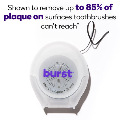 BURST Expanding Dental Floss – Mint Eucalyptus (160 Yards) | Stain-Absorbing, Woven Floss with Xylitol Coating | Vegan & Paraben-Free
