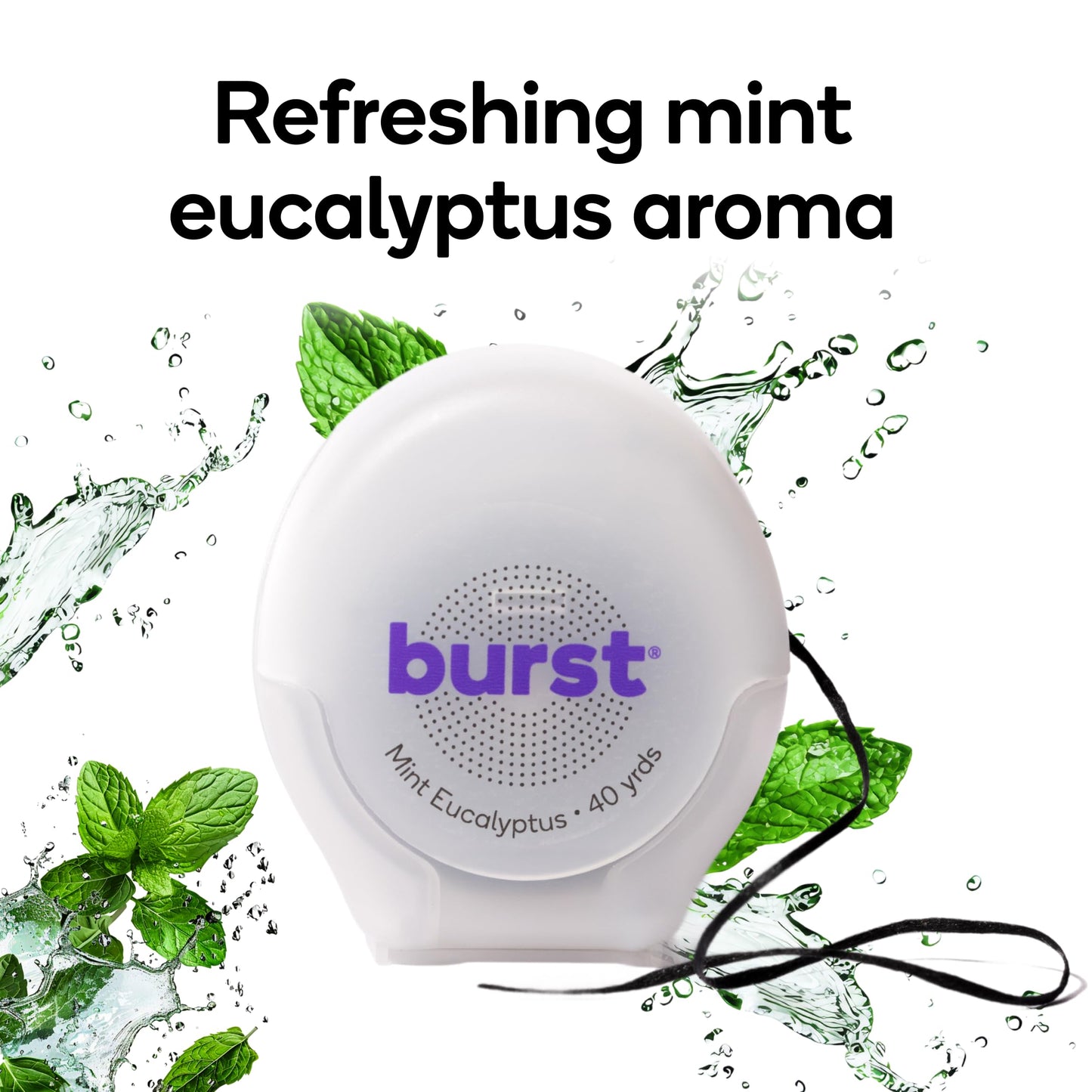 BURST Expanding Dental Floss – Mint Eucalyptus (160 Yards) | Stain-Absorbing, Woven Floss with Xylitol Coating | Vegan & Paraben-Free