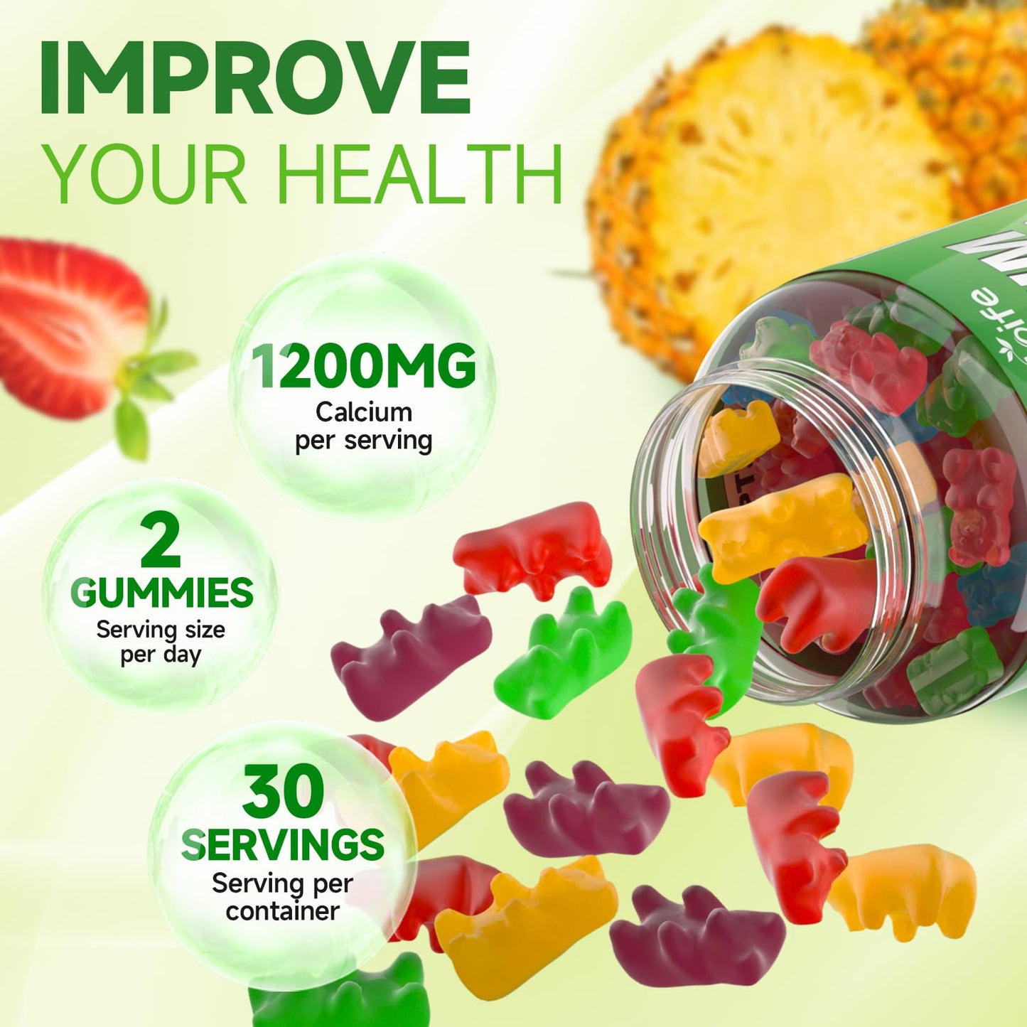 Calcium Citrate 1200mg Gummies with Vitamin D3, K2 & B12 – 60 Count