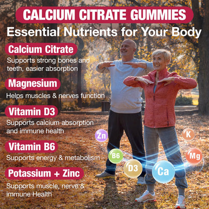 2 Pack Calcium Citrate Gummies 1200mg – Calcium with D3 & K2 (Strawberry, 120 Count)