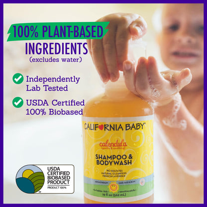 California Baby Calendula Shampoo & Body Wash – 100% Plant-Based, Hypoallergenic (562mL / 19oz)