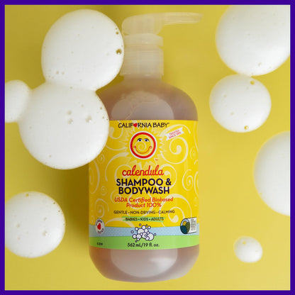 California Baby Calendula Shampoo & Body Wash – 100% Plant-Based, Hypoallergenic (562mL / 19oz)
