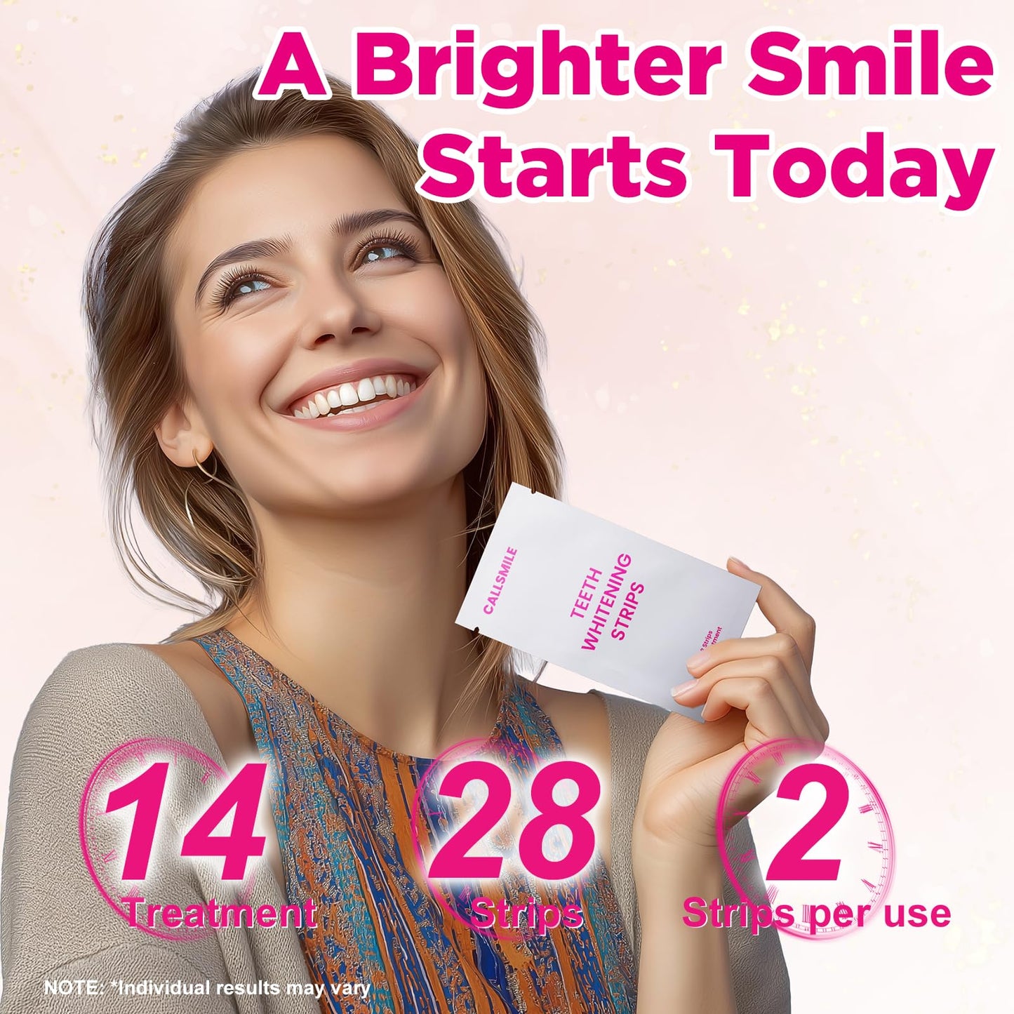 CALLSMILE Teeth Whitening Strips – Sensitive Teeth, Mint, 28 Strips (14 Days)