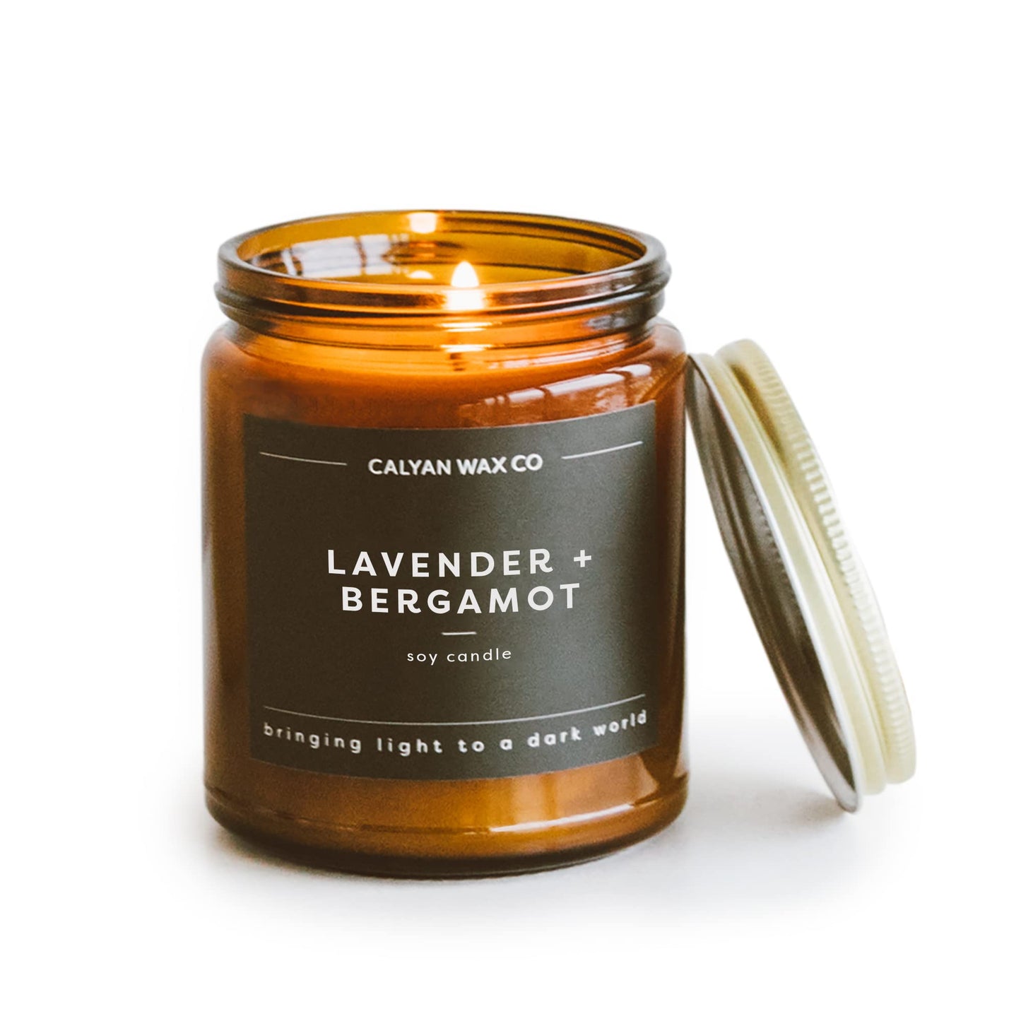 Calyan Wax Co. Lavender & Bergamot Candle – 57 Hour Burn, Non-Toxic Soy, Amber Jar 7.2oz