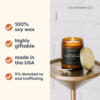 Calyan Wax Co. Home & Holiday Scented Candle – 57-Hour Burn, Non-Toxic Soy, Amber Jar 7.2oz