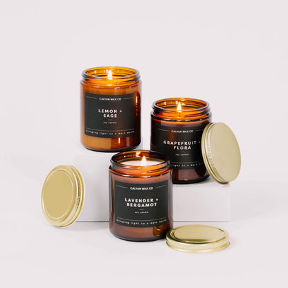 Calyan Wax Co. Lemon & Sage Candle – 57-Hour Burn, Non-Toxic Soy, Amber Glass Jar 7.2oz