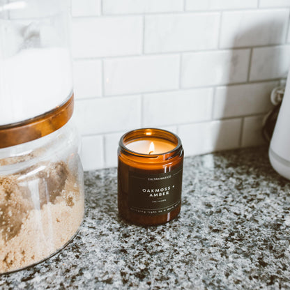 Calyan Wax Co. Musk & Teakwood Candle | 57-Hour Burn, Non-Toxic Soy, Amber Glass Jar 7.2oz