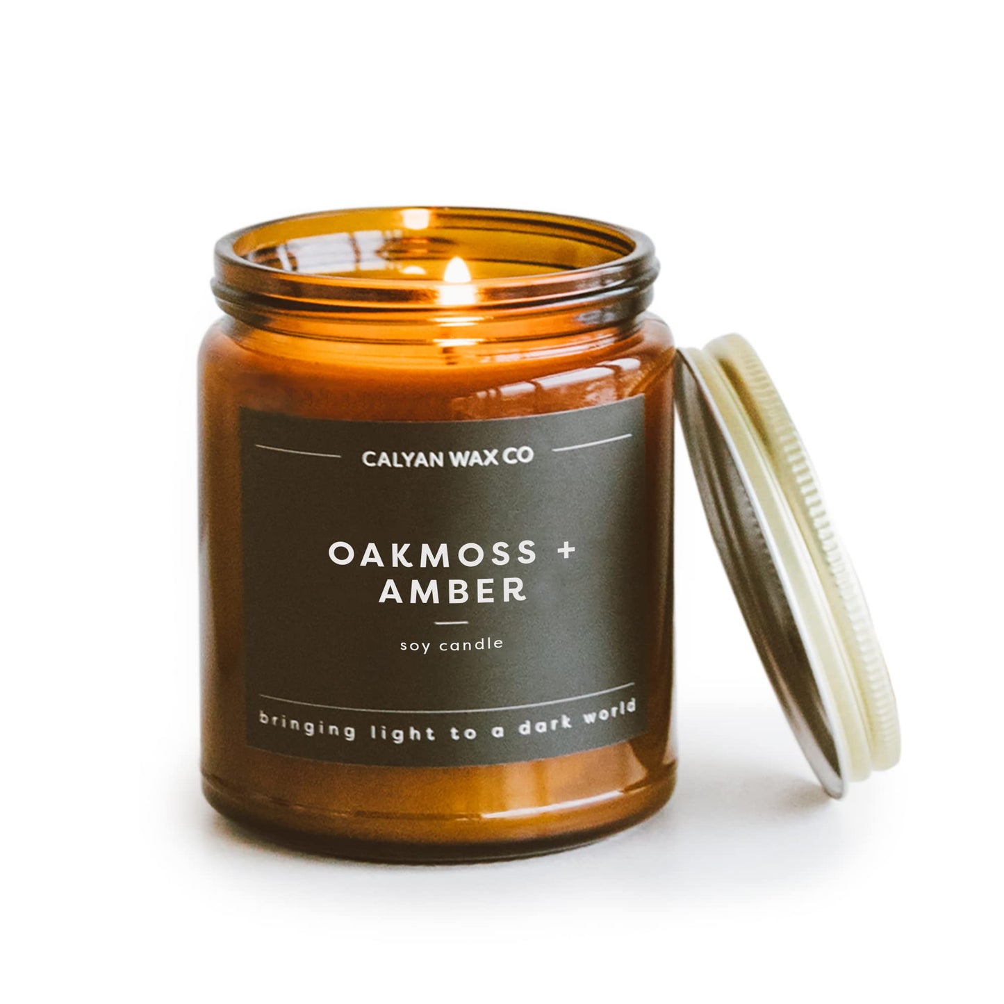 Calyan Wax Co. Oakmoss & Amber Candle – 57 Hour Burn, Non-Toxic Soy, Amber Glass Jar 7.2oz