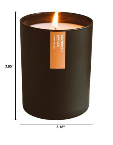 Calyan Wax Co. Redwood & Vanilla Candle — 75-Hour Soy, Black Tumbler, 10.2oz