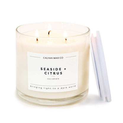 Calyan Wax Co. Seaside & Citrus 3 Wick Soy Candle – 14.9oz, 43-Hour Burn