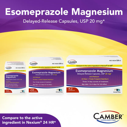 Camber Esomeprazole Magnesium USP 20mg - Delayed-Release Heartburn Capsules (42 Count)