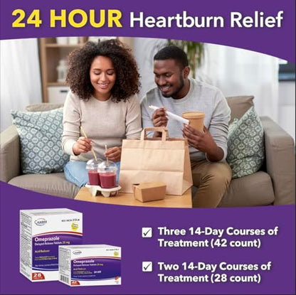 Camber Omeprazole 20mg Delayed-Release Tablets | Heartburn & Acid Reflux Relief (42 Count)