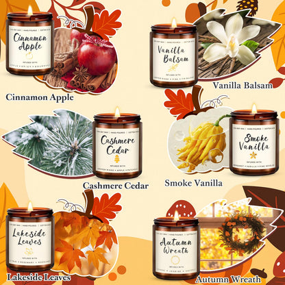 6 Pack Fall Scented Candles – 7.1oz Soy Wax, Amber Jar Gift Set