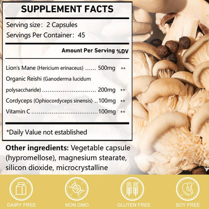 CANLIST Organic Mushroom Complex: Focus & Immunity (90 Capsules)