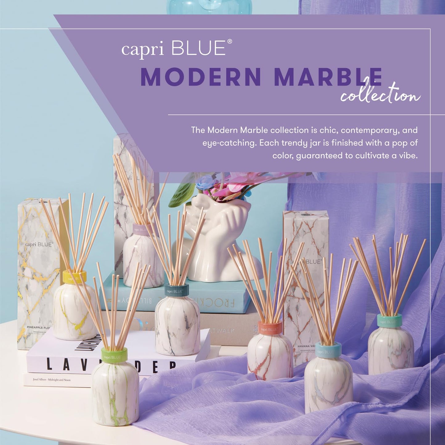 Capri Blue Modern Marble Reed Diffuser Set – Volcano (5.7 fl oz) | Luxury Home Fragrance