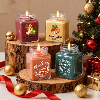 Scented Candles 4 Pack – Soy Candle Set for Home Decor & Gifts (Pumpkin Spice, Apple Maple Syrup, Caramel Hazelnut, Pepper Cedar)