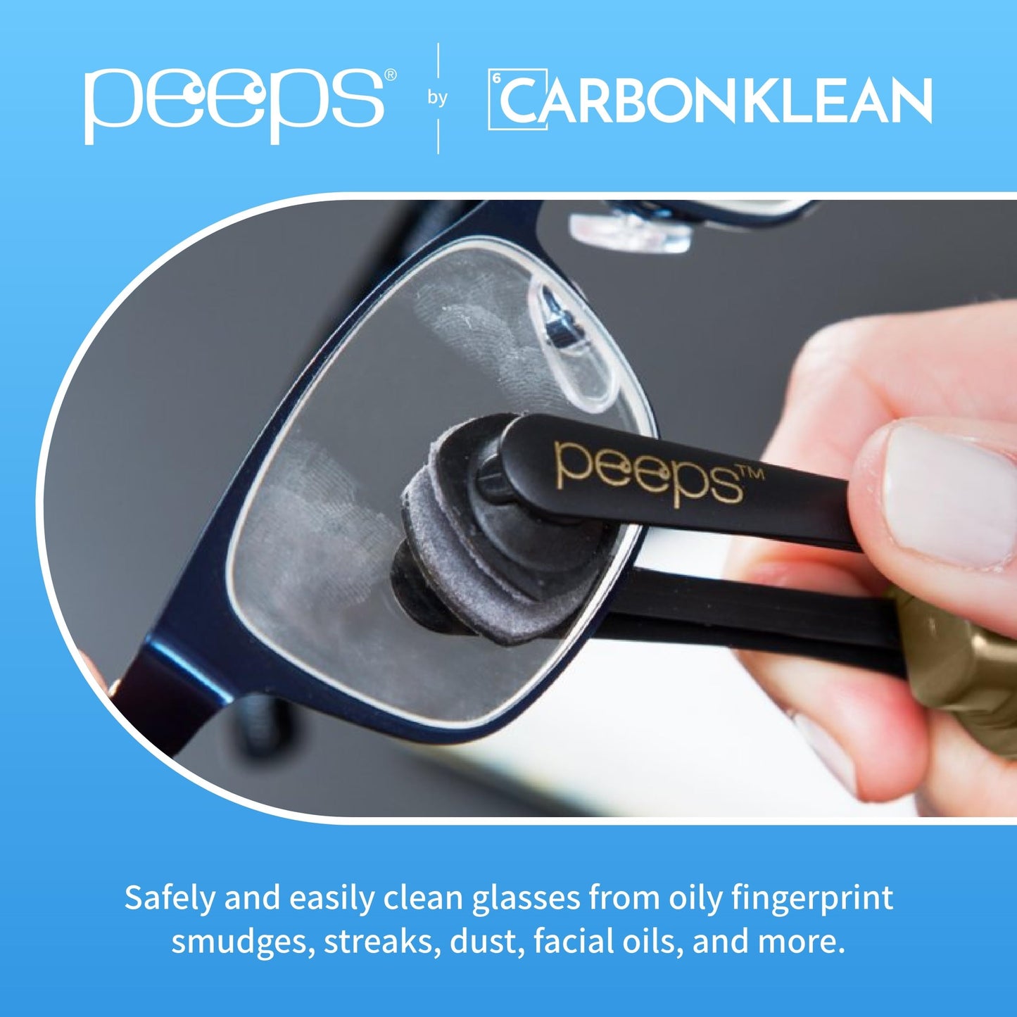 CarbonKlean Peeps Eyeglass Lens Cleaner - NASA-Exclusive Carbon Microfiber Tech, 2 Pack (Black) | 500 Uses